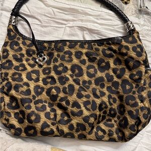 Brighton Leopard Print Shoulder Bag Braided Leather Strap Heart Charm